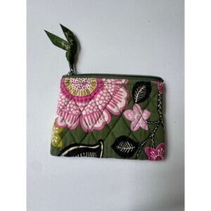 Vera Bradley Quilted Wallet Green Pink Floral Coin Purse Zip Up Pouch Cottage
